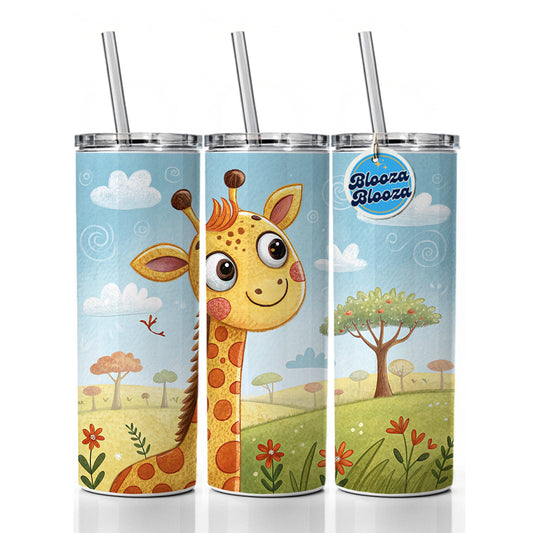 Giraffe Children's Illustration Style Skinny Tumbler 20oz with Straw Insulated Water Bottle Gift