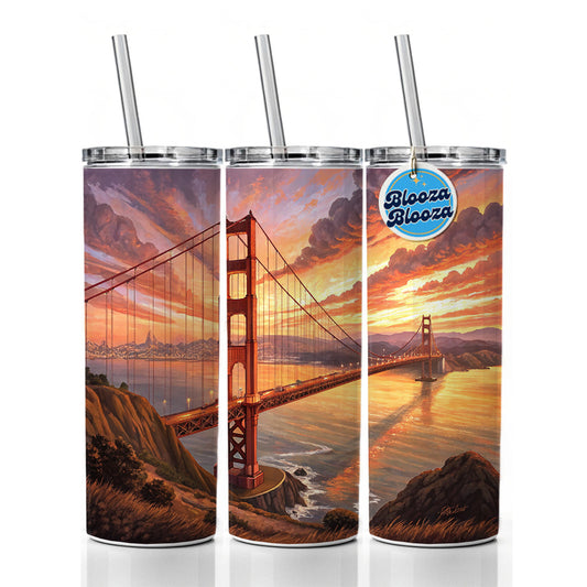 Golden Gate Bridge During Sunset San Francisco California Skinny Tumbler 20oz with Straw Insulated Water Bottle Gift