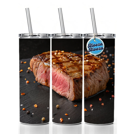 Grilled Juicy Steak Filet Skinny Tumbler 20oz with Straw Insulated Water Bottle Gift