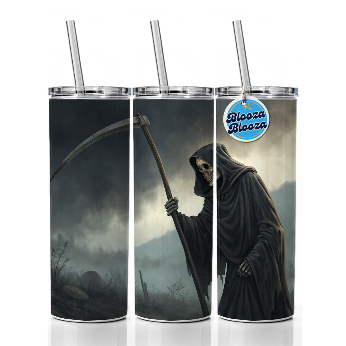 Grim Reaper Death Halloween Skinny Tumbler 20oz with Straw Insulated Water Bottle Gift
