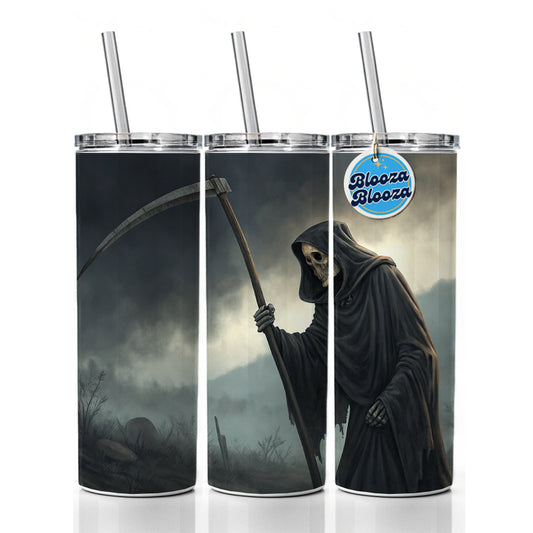 Grim Reaper Death Halloween Skinny Tumbler 20oz with Straw Insulated Water Bottle Gift