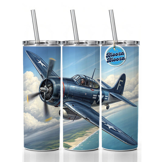 Grumman F6f Hellcat WWII US Navy Fighter Plane Skinny Tumbler 20oz with Straw Insulated Water Bottle Gift