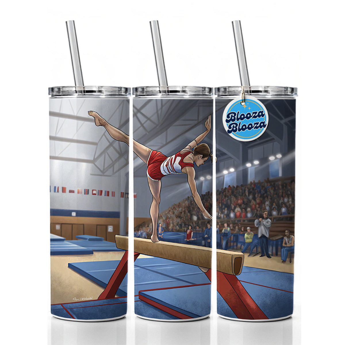 Gymnastics Balance Beam Skinny Tumbler 20oz with Straw Insulated Water Bottle Gift