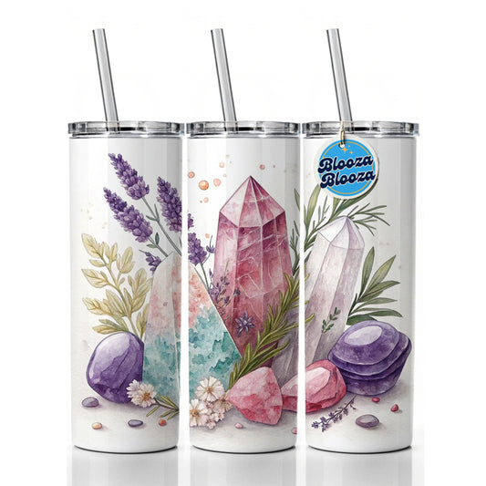 Healing Crystals and Herbs Skinny Tumbler 20oz with Straw Insulated Water Bottle Gift