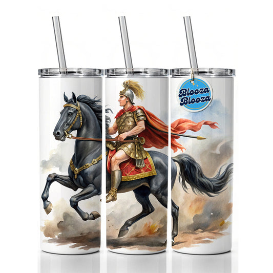 Historical Alexander The Great On His Horse Bucephalus Watercolor Skinny Tumbler 20oz with Straw Insulated Water Bottle Gift