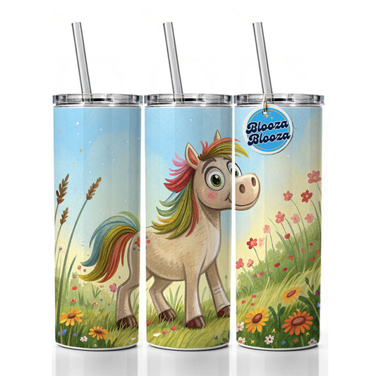 Horse Children's Illustration Style Skinny Tumbler 20oz with Straw Insulated Water Bottle Gift