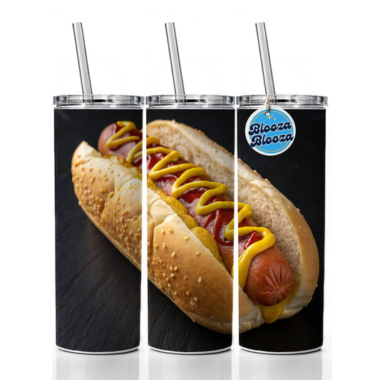 Hot Dog In Bun With Mustard and Ketchup Skinny Tumbler 20oz with Straw Insulated Water Bottle Gift