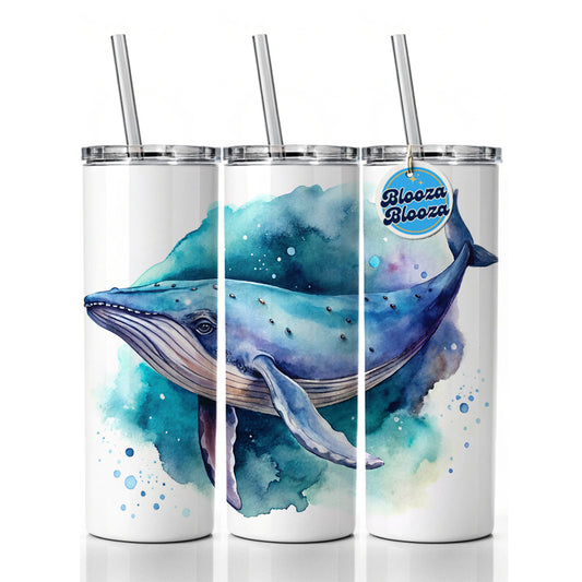 Humpback Whale Watercolor Skinny Tumbler 20oz with Straw Insulated Water Bottle Gift