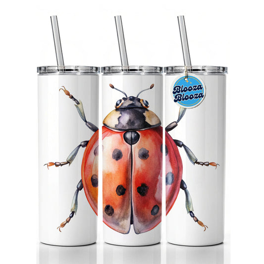 Ladybug Watercolor Skinny Tumbler 20oz with Straw Insulated Water Bottle Gift