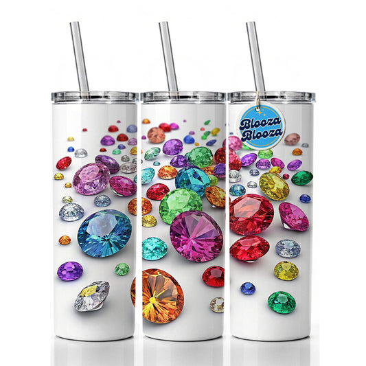 Lots of Colorful Gems Skinny Tumbler 20oz with Straw Insulated Water Bottle Gift