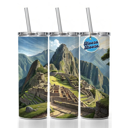 Machu Picchu Incan Citadel Andes Mountains Peru Skinny Tumbler 20oz with Straw Insulated Water Bottle Gift