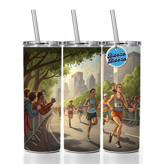Marathon Running Race Jogging Skinny Tumbler 20oz with Straw Insulated Water Bottle Gift