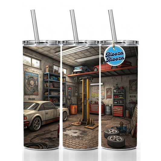 Mechanic Auto Garage Shop Skinny Tumbler 20oz with Straw Insulated Water Bottle Gift