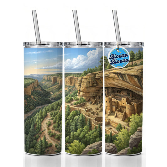 Mesa Verde National Park Colorado Skinny Tumbler 20oz with Straw Insulated Water Bottle Gift
