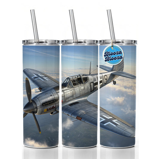 Messerschmitt Bf 109 WWII German Fighter Plane Skinny Tumbler 20oz with Straw Insulated Water Bottle Gift