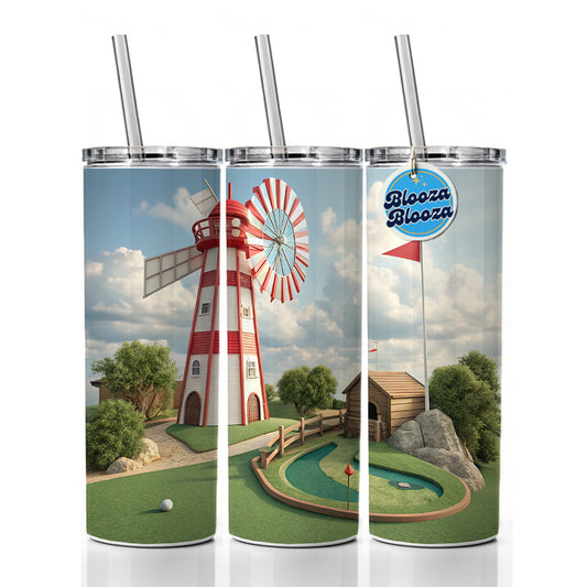 Miniature Golf Course Windmill Skinny Tumbler 20oz with Straw Insulated Water Bottle Gift