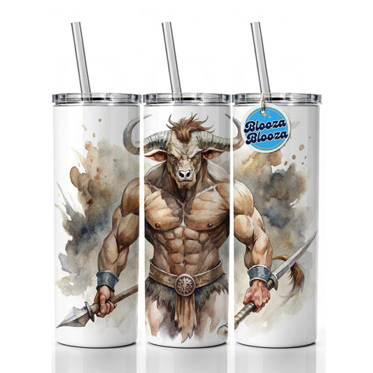 Minotaur Greek Mythology Watercolor Skinny Tumbler 20oz with Straw Insulated Water Bottle Gift