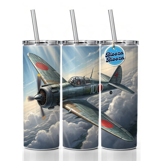 A6M Zero WWII Japanese Navy Fighter Plane Skinny Tumbler 20oz with Straw Insulated Water Bottle Gift