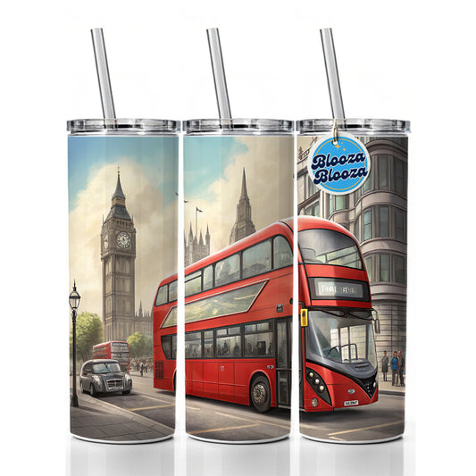 Modern Double Decker Bus In London England Skinny Tumbler 20oz with Straw Insulated Water Bottle Gift