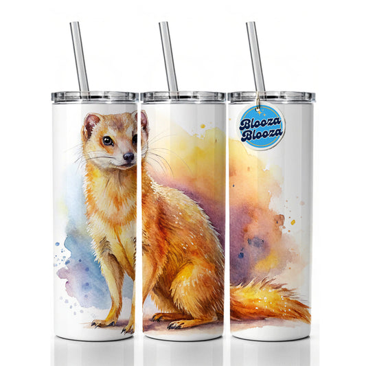 Mongoose Watercolor Skinny Tumbler 20oz with Straw Insulated Water Bottle Gift