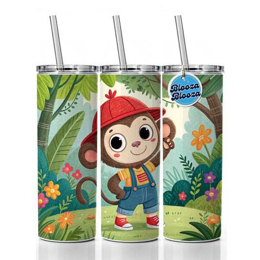 Monkey Children's Illustration Style Skinny Tumbler 20oz with Straw Insulated Water Bottle Gift