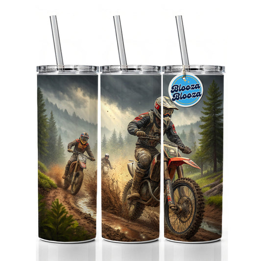 Motocross Off Road Dirt Bikes Racing Skinny Tumbler 20oz with Straw Insulated Water Bottle Gift