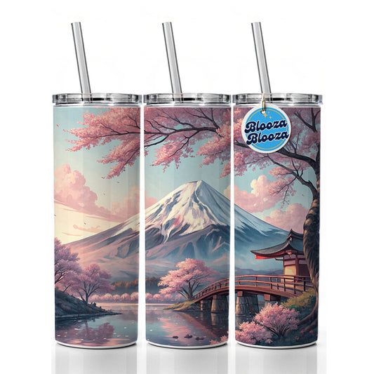 Mount Fuji During Cherry Blossom Season Japan Skinny Tumbler 20oz with Straw Insulated Water Bottle Gift