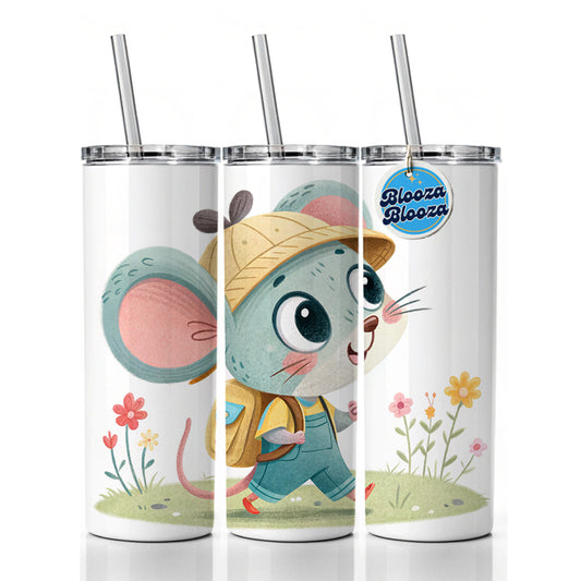 Mouse Children's Illustration Style Skinny Tumbler 20oz with Straw Insulated Water Bottle Gift