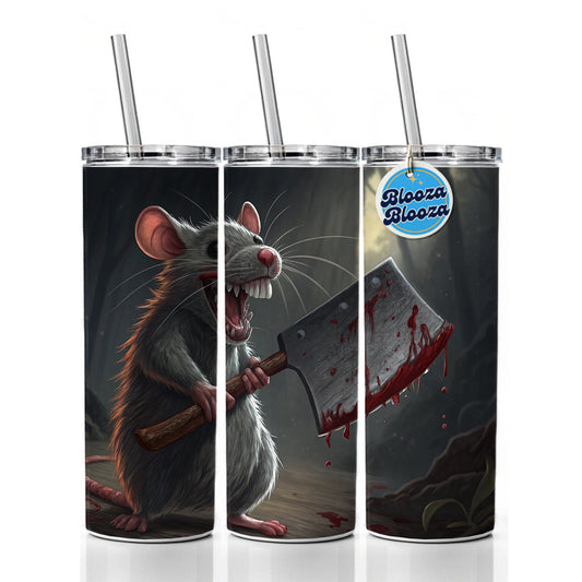 Mouse Holding A Bloody Meat Cleaver Halloween Scary Skinny Tumbler 20oz with Straw Insulated Water Bottle Gift