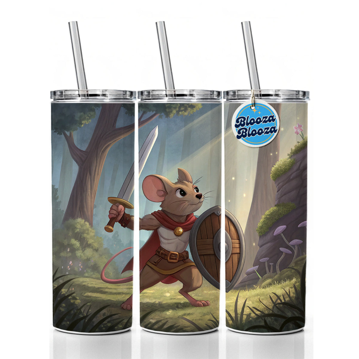 Mouse Warrior With Sword And Shield Skinny Tumbler 20oz with Straw Insulated Water Bottle Gift