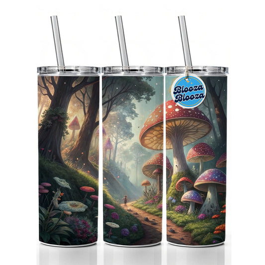 Mushroom Forest Anime Style Fantasy Skinny Tumbler 20oz with Straw Insulated Water Bottle Gift