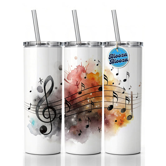 Music Musical Notes Treble Clef Watercolor Skinny Tumbler 20oz with Straw Insulated Water Bottle Gift