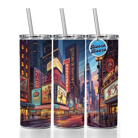 Neon Lights of City Center at Night Skinny Tumbler 20oz with Straw Insulated Water Bottle Gift