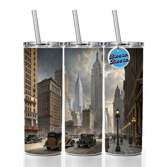 New York City in the 1900's Skinny Tumbler 20oz with Straw Insulated Water Bottle Gift