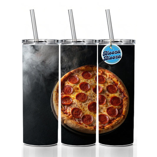 New York Style Pepperoni Pizza Skinny Tumbler 20oz with Straw Insulated Water Bottle Gift