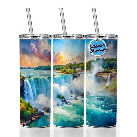 Niagara Falls New York Watercolor Skinny Tumbler 20oz with Straw Insulated Water Bottle Gift
