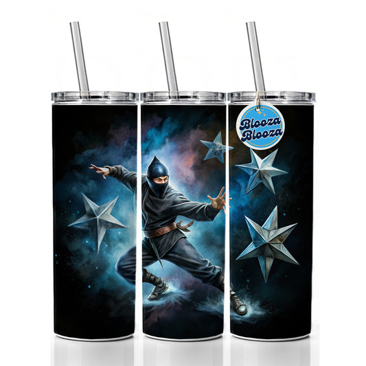 Ninja Warrior Throwing Stars Black Watercolor Skinny Tumbler 20oz with Straw Insulated Water Bottle Gift