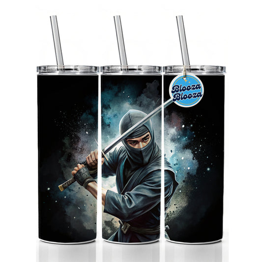 Ninja With Katana Black Watercolor Skinny Tumbler 20oz with Straw Insulated Water Bottle Gift