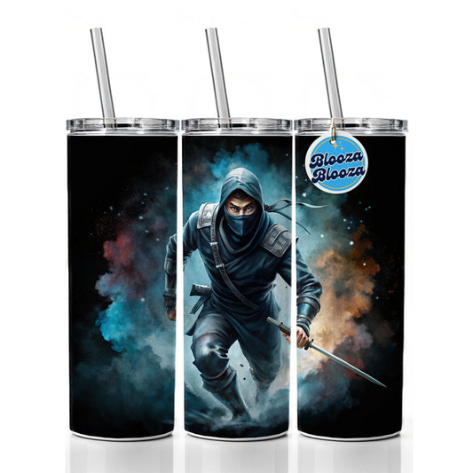 Ninja with Katana Running Black Watercolor Skinny Tumbler 20oz with Straw Insulated Water Bottle Gift
