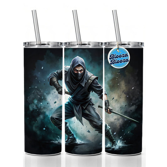 Ninja with Katana Sword Black Watercolor Skinny Tumbler 20oz with Straw Insulated Water Bottle Gift