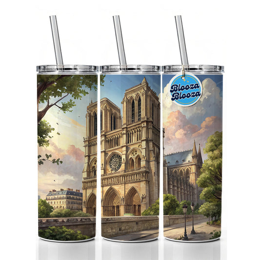 Notre Dame Church Paris France Skinny Tumbler 20oz with Straw Insulated Water Bottle Gift