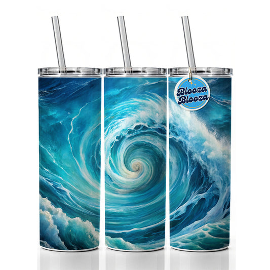 Ocean Spiral Whirlpool Watercolor Skinny Tumbler 20oz with Straw Insulated Water Bottle Gift