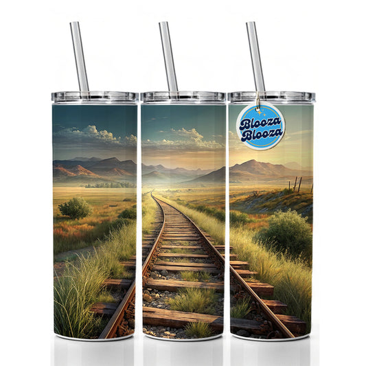 Old Train Tracks Vanishing Into The Distance Skinny Tumbler 20oz with Straw Insulated Water Bottle Gift