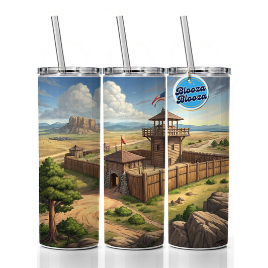 Old West Frontier Fort Cowboy Western Skinny Tumbler 20oz with Straw Insulated Water Bottle Gift