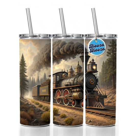 Old West Steam Locomotive Western Skinny Tumbler 20oz with Straw Insulated Water Bottle Gift