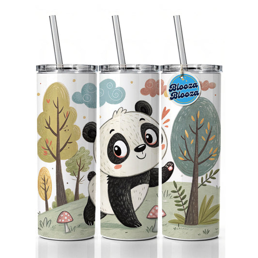 Panda Children's Illustration Style Skinny Tumbler 20oz with Straw Insulated Water Bottle Gift
