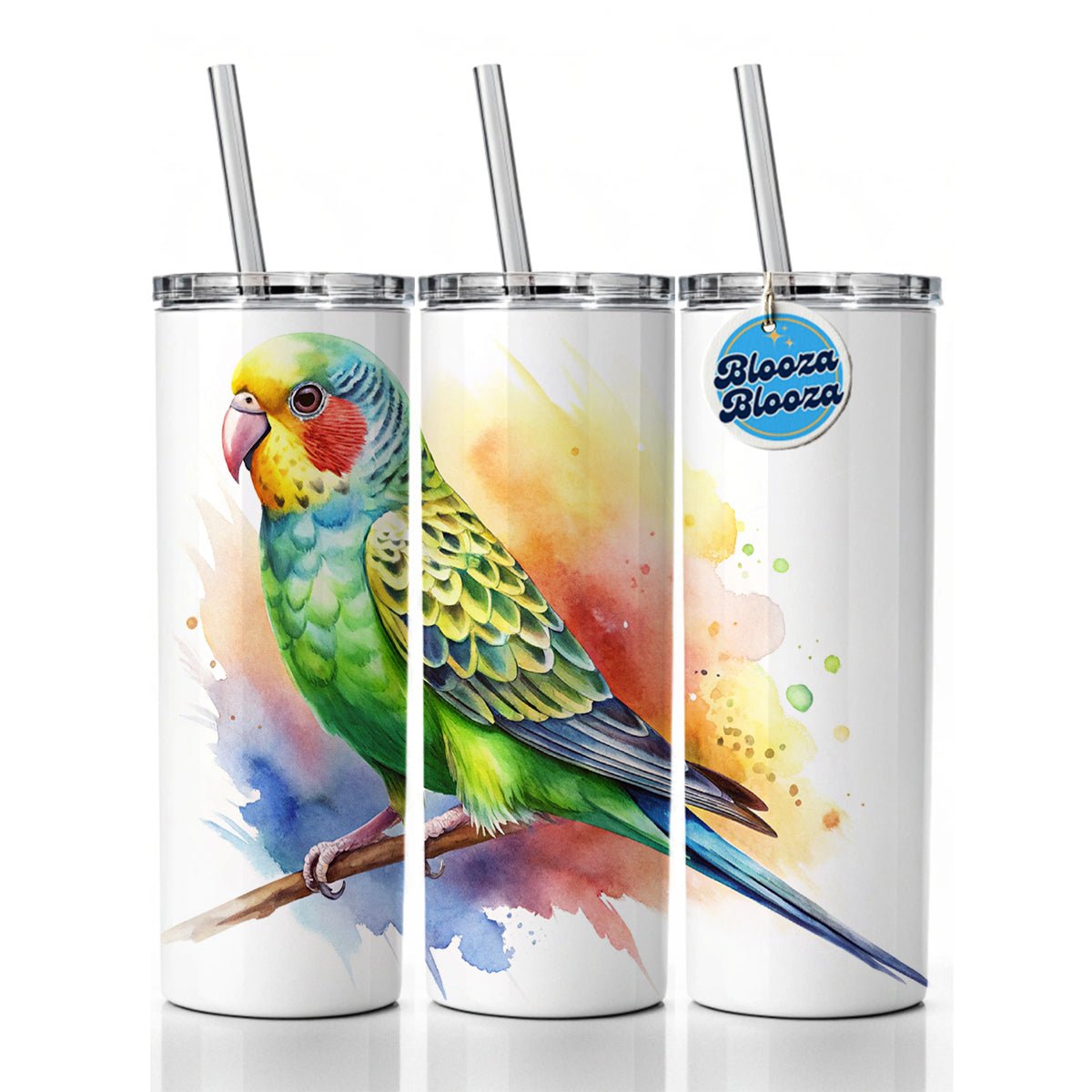 Parakeet Watercolor Skinny Tumbler 20oz with Straw Insulated Water Bottle Gift