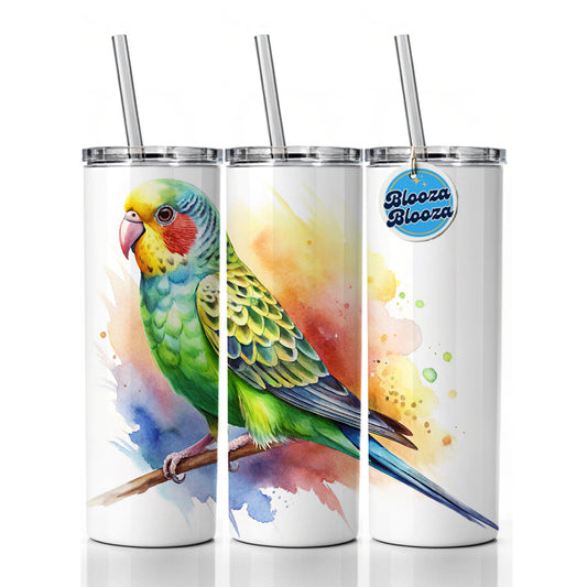 Parakeet Watercolor Skinny Tumbler 20oz with Straw Insulated Water Bottle Gift