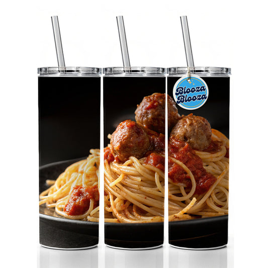 Pasta Spaghetti Sauce And Meatballs Skinny Tumbler 20oz with Straw Insulated Water Bottle Gift