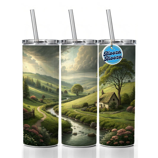 Pastoral Country Landscape Skinny Tumbler 20oz with Straw Insulated Water Bottle Gift